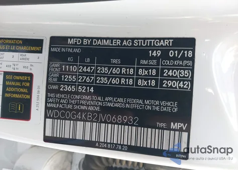 2018 Mercedes-Benz Glc 4Matic from USA, damaged, VIN WDC0G4KB2JV068932